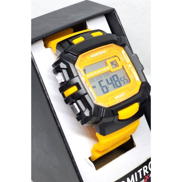 Armitron Pro Sport Yellow-Black Watch: Water-Resistant with Dual Time & Chronogr - Picture 5 of 15